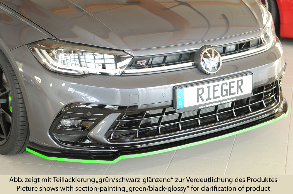 VW Polo (AW) GTI Rieger Spoilerschwert für orig. Frontschürze, ABS, schwarz glänzend, 
inkl. Montagezubehör, ABE
