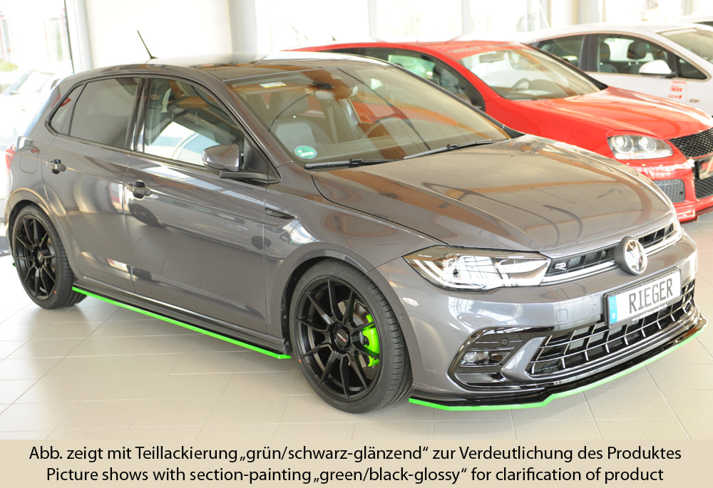 VW Polo (AW) GTI Rieger Spoilerschwert für orig. Frontschürze, ABS, schwarz glänzend, 
inkl. Montagezubehör, ABE