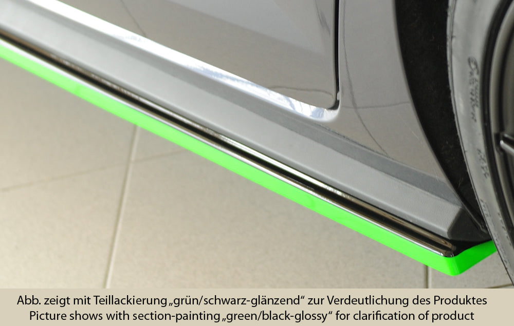 VW Polo (AW) GTI Rieger Seitenschwelleransatz links, für orig. Seitenschweller, ABS, schwarz glänzend, 
inkl. Montagezubeh...