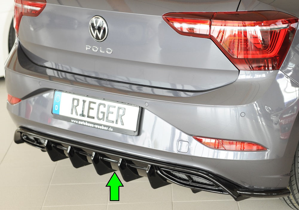 VW Polo (AW) R-Line Rieger Heckeinsatz für orig. Endschalldämpfer, ohne Endrohraussparung, ABS, schwarz glänzend, für Fzg....