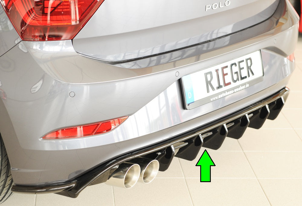 VW Polo (AW) GTI Rieger Heckeinsatz für orig. Doppelendrohr li, ABS, schwarz glänzend, 
inkl. Montagezubehör, Gutachten