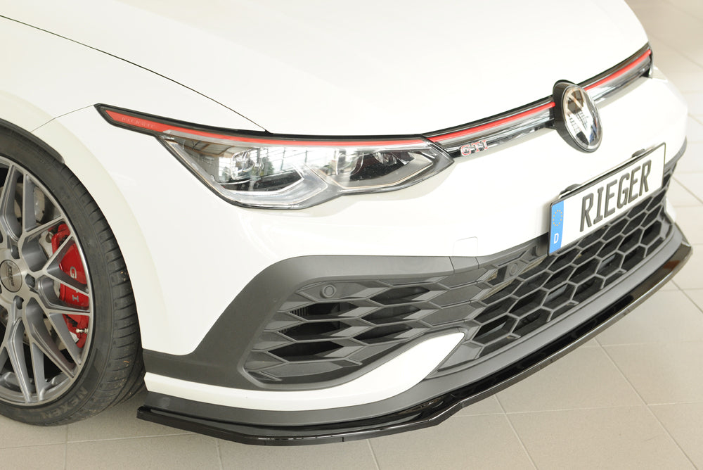 VW Golf 8 GTI Clubsport Rieger Spoilerschwert nur für GTI Clubsport für orig. Frontschürze, ABS, schwarz glänzend, 
inkl. ...