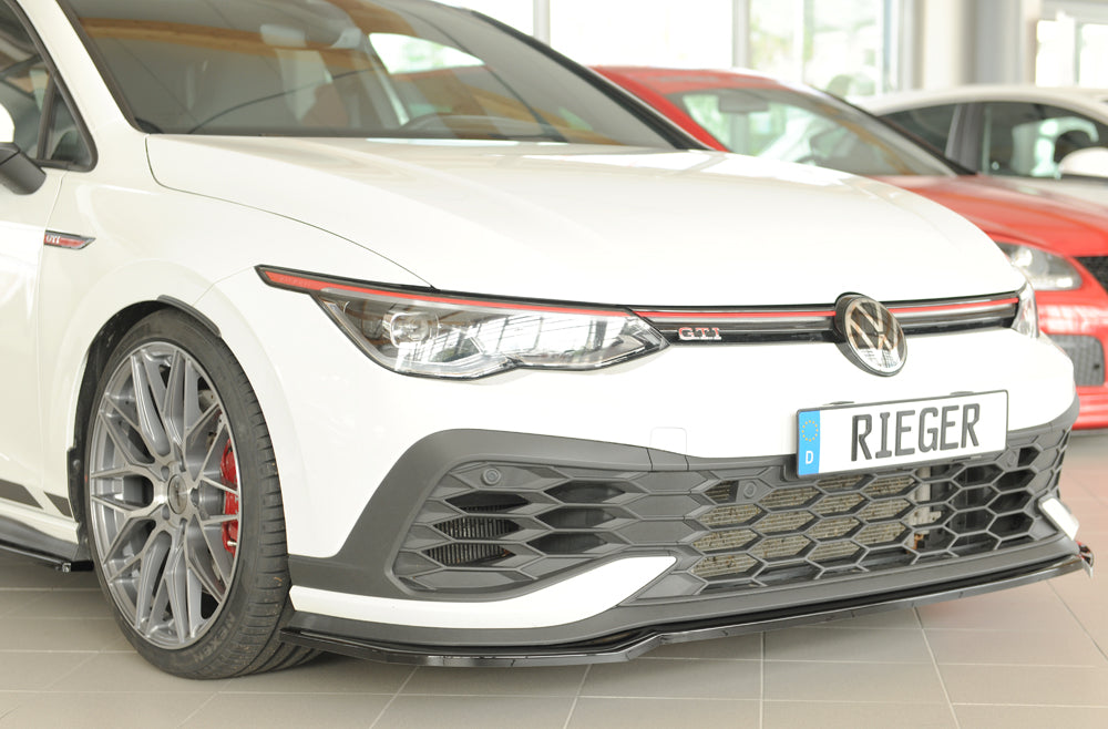 VW Golf 8 GTI Clubsport Rieger Spoilerschwert nur für GTI Clubsport für orig. Frontschürze, ABS, schwarz glänzend, 
inkl. ...