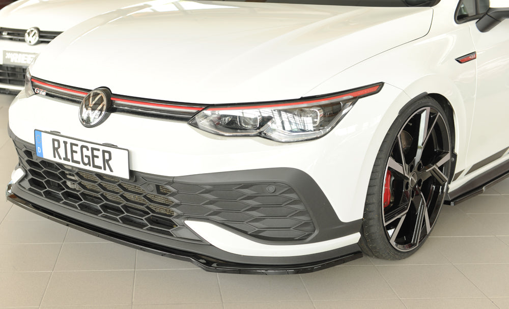 VW Golf 8 GTI Clubsport Rieger Spoilerschwert nur für GTI Clubsport für orig. Frontschürze, ABS, schwarz glänzend, 
inkl. ...