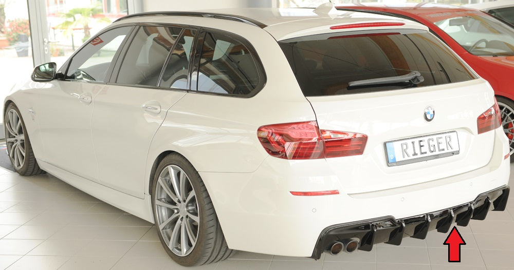 BMW 5er F10  (5L) Rieger Heckeinsatz (für Fzg. mit AHK) für orig. Doppelendrohr li, (2x76mm ø), ABS, schwarz glänzend, für...