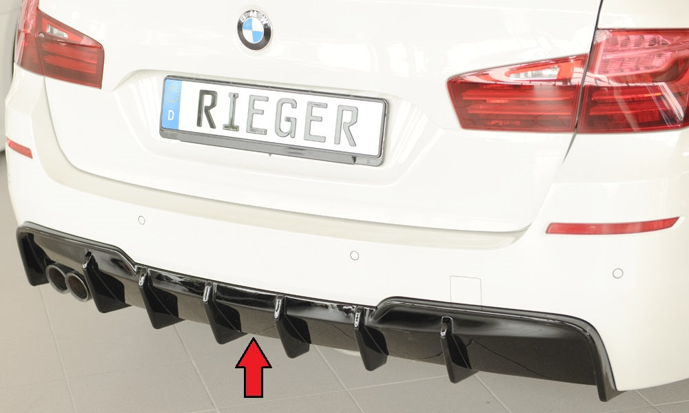 BMW 5er F11  (5K) Rieger Heckeinsatz (für Fzg. mit AHK) für orig. Doppelendrohr li, (2x76mm ø), ABS, schwarz glänzend, für...