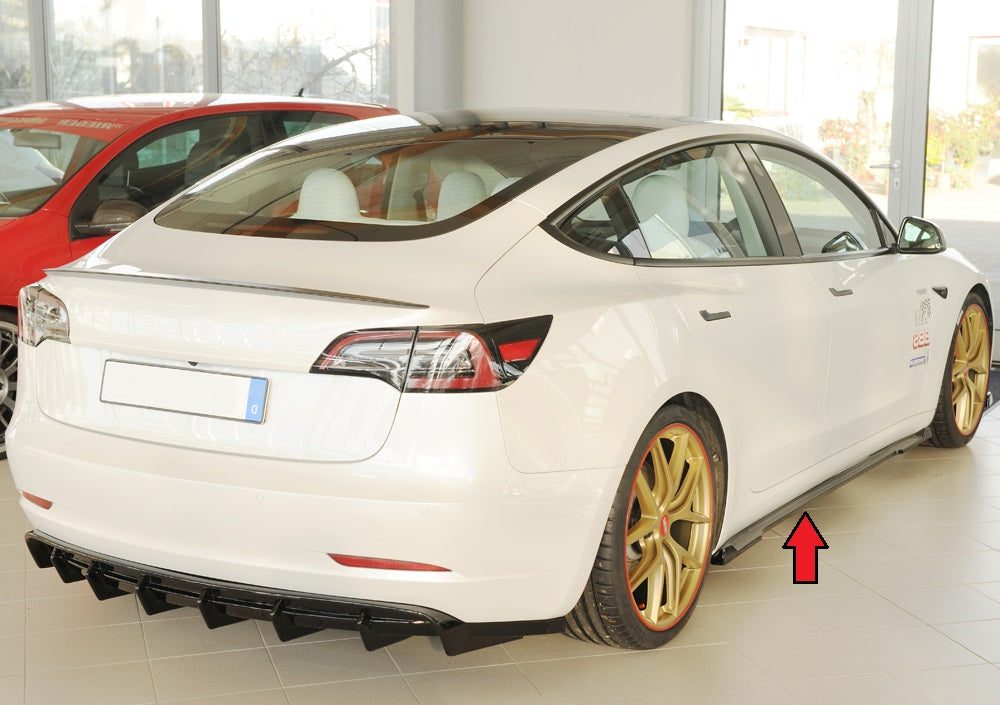 Tesla Model 3  (003) Rieger Seitenschwelleransatz rechts, für orig. Seitenschweller, ABS, schwarz glänzend, 
inkl. Montage...