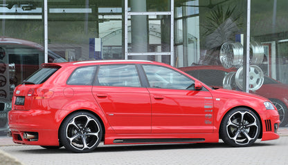 Audi A3 (8P) Rieger Seitenschweller  links, mit Schacht, mit Ausschnitt, ABS, Carbon-Look, 
inkl. Alugitter, Montagezubehör, ABE