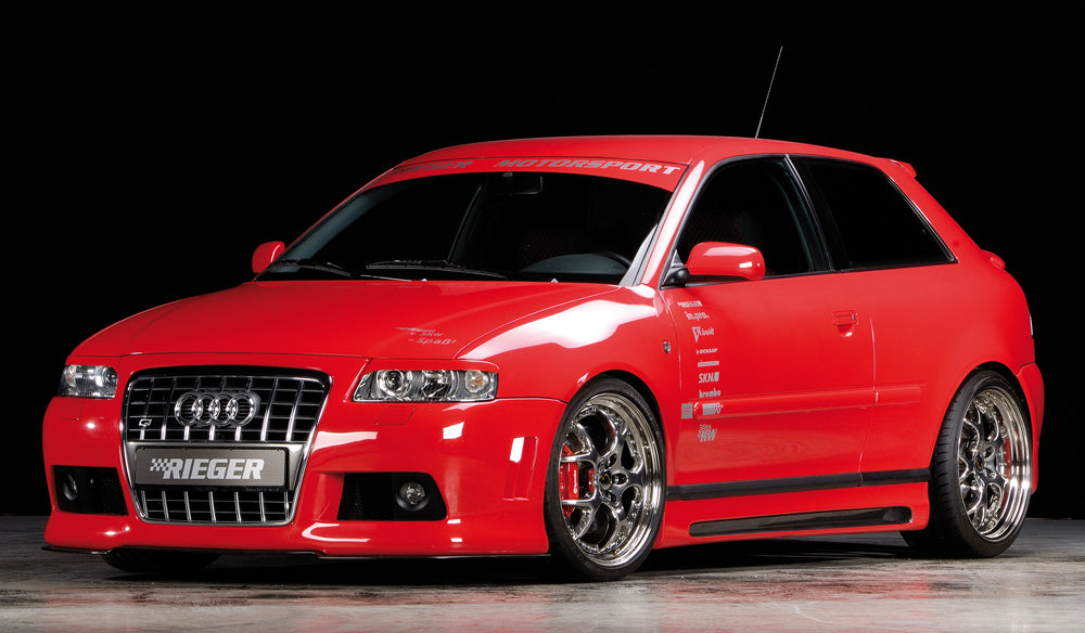 Audi A3 (8L) Rieger Seitenschweller    links, mit Schacht, mit Ausschnitt, ABS, Carbon-Look, 
inkl. Alugitter, Montagezubehör, ABE