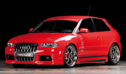 Audi A3 (8L) Rieger Seitenschweller    links, mit Schacht, mit Ausschnitt, ABS, Carbon-Look, 
inkl. Alugitter, Montagezubehör, ABE