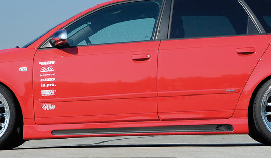 Audi A4 (8E) Typ B6 Rieger Seitenschweller  links, mit Schacht, mit Ausschnitt, ABS, Carbon-Look, für Fzg. mit S-Line Exterieur und ohne S-Line Exterieur, 
inkl. Alugitter, Gutachten, Montagezubehör