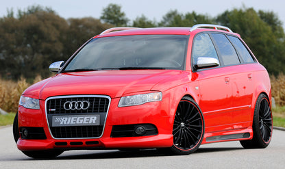 Audi A4 (8E) Typ B6 Rieger Seitenschweller  links, mit Schacht, mit Ausschnitt, ABS, Carbon-Look, für Fzg. mit S-Line Exterieur und ohne S-Line Exterieur, 
inkl. Alugitter, Gutachten, Montagezubehör