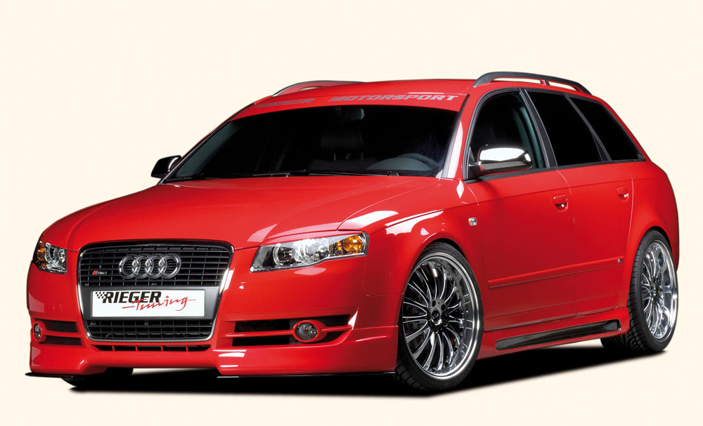Audi A4 (8E) Typ B6 Rieger Seitenschweller  links, mit Schacht, mit Ausschnitt, ABS, Carbon-Look, für Fzg. mit S-Line Exterieur und ohne S-Line Exterieur, 
inkl. Alugitter, Gutachten, Montagezubehör