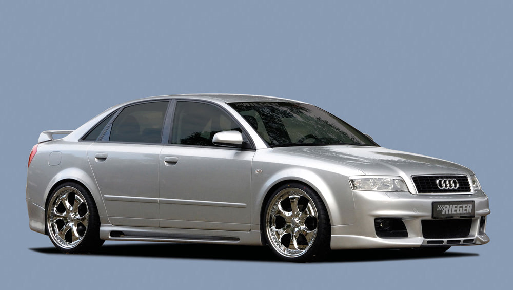 Audi A4 (8E) Typ B6 Rieger Seitenschweller  links, mit Schacht, mit Ausschnitt, ABS, Carbon-Look, für Fzg. mit S-Line Exterieur und ohne S-Line Exterieur, 
inkl. Alugitter, Gutachten, Montagezubehör