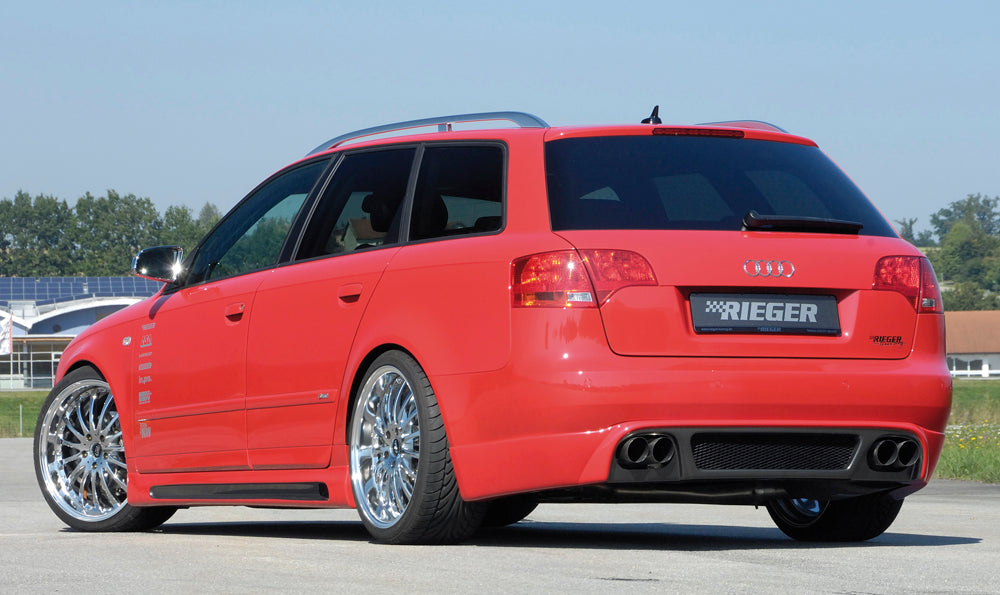 Audi A4 (8E) Typ B6 Rieger Seitenschweller  links, mit Schacht, mit Ausschnitt, ABS, Carbon-Look, für Fzg. mit S-Line Exterieur und ohne S-Line Exterieur, 
inkl. Alugitter, Gutachten, Montagezubehör