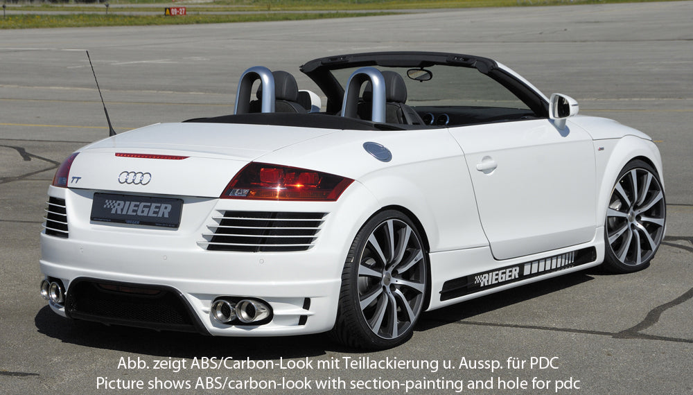 Audi TT (8J) Rieger Heckschürze    für Doppelendrohr li. u. re., ABS, Carbon-Look, für Fzg. mit S-Line Exterieur und ohne S-Line Exterieur, 
inkl. Alugitter, Montagezubehör