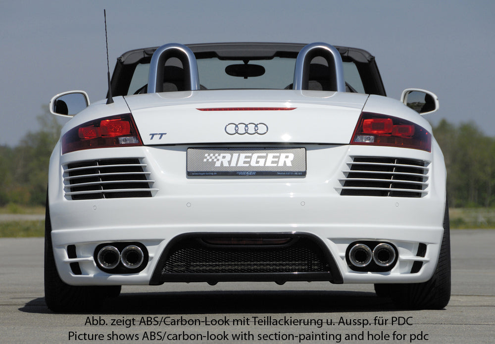 Audi TT (8J) Rieger Heckschürze    für Doppelendrohr li. u. re., ABS, Carbon-Look, für Fzg. mit S-Line Exterieur und ohne S-Line Exterieur, 
inkl. Alugitter, Montagezubehör