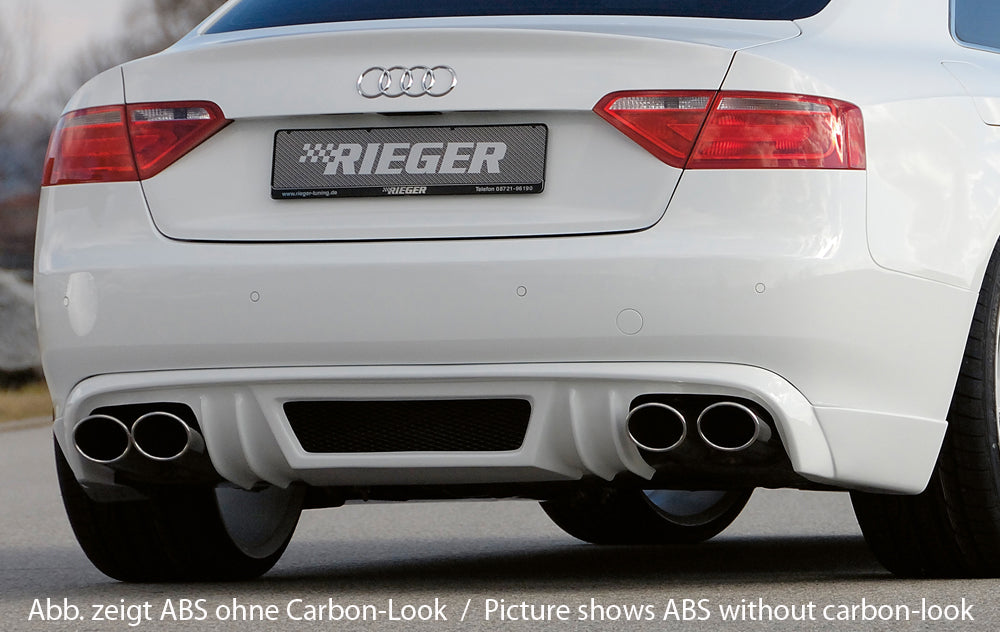 Audi A5 (B8/B81) Rieger Heckschürzenansatz  für Doppelendrohr li. u. re., (4x115x85mm oval), ABS, Carbon-Look, für Fzg. ohne S-Line Exterieur, 
inkl. Montagezubehör, Alugitter, Gutachten