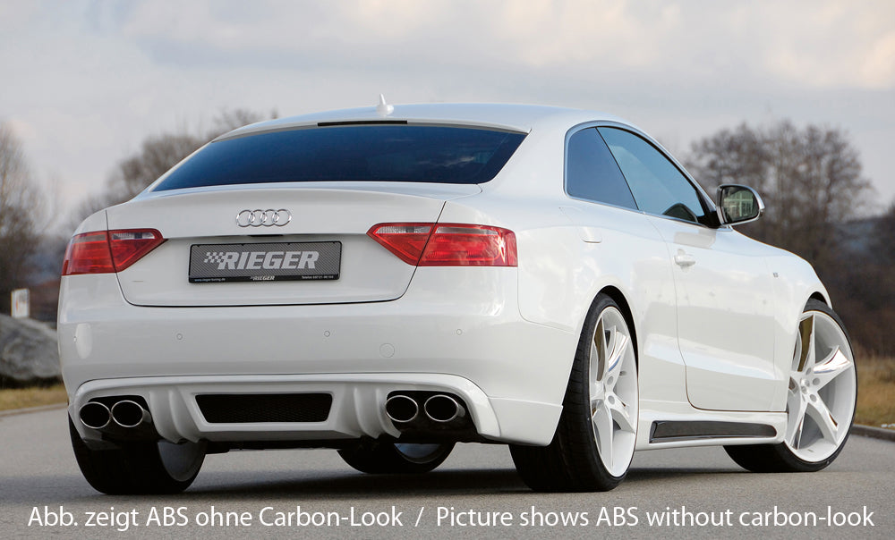 Audi A5 (B8/B81) Rieger Heckschürzenansatz  für Doppelendrohr li. u. re., (4x115x85mm oval), ABS, Carbon-Look, für Fzg. ohne S-Line Exterieur, 
inkl. Montagezubehör, Alugitter, Gutachten