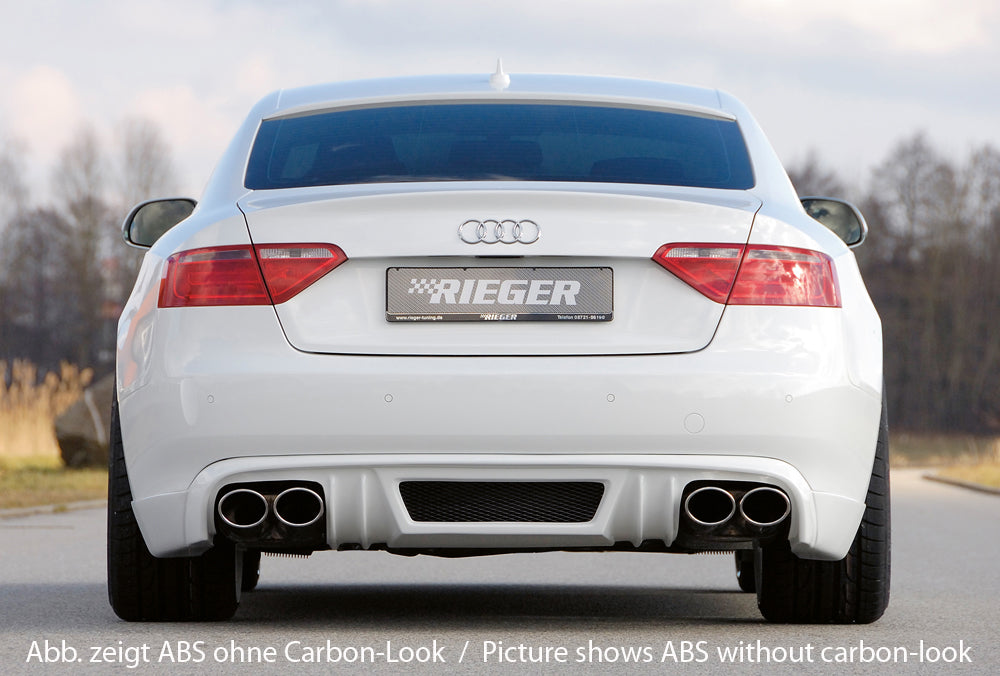 Audi A5 (B8/B81) Rieger Heckschürzenansatz  für Doppelendrohr li. u. re., (4x115x85mm oval), ABS, Carbon-Look, für Fzg. ohne S-Line Exterieur, 
inkl. Montagezubehör, Alugitter, Gutachten