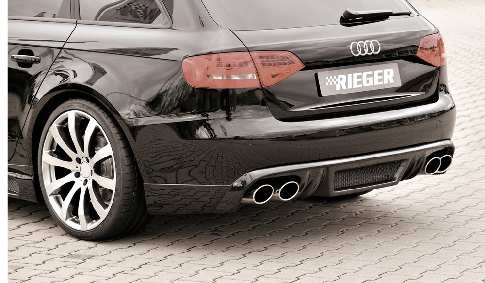 Audi A4 (B8/B81) Rieger Heckschürzenansatz  für Doppelendrohr li. u. re., (4x115x85mm oval), ABS, Carbon-Look, für Fzg. ohne S-Line Exterieur, 
inkl. Montagezubehör, Alugitter, Gutachten