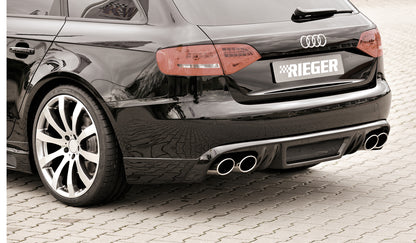 Audi A4 (B8/B81) Rieger Heckschürzenansatz  für Doppelendrohr li. u. re., (4x115x85mm oval), ABS, Carbon-Look, für Fzg. ohne S-Line Exterieur, 
inkl. Montagezubehör, Alugitter, Gutachten