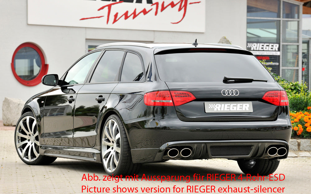 Audi A4 (B8/B81) Rieger Heckschürzenansatz  für orig. Doppelendrohr li, ABS, Carbon-Look, für Fzg. ohne S-Line Exterieur, 
inkl. Montagezubehör, Alugitter, Gutachten