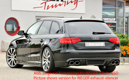 Audi A4 (B8/B81) Rieger Heckschürzenansatz  für orig. Doppelendrohr li, ABS, Carbon-Look, für Fzg. ohne S-Line Exterieur, 
inkl. Montagezubehör, Alugitter, Gutachten