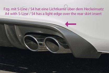 Audi A4 (B8/B81) Rieger Heckschürzenansatz  für orig. Doppelendrohr li, ABS, Carbon-Look, für Fzg. ohne S-Line Exterieur, 
inkl. Montagezubehör, Alugitter, Gutachten