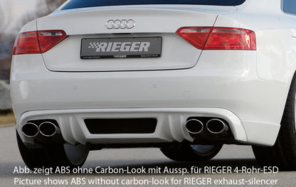 Audi A5 (B8/B81) Rieger Heckschürzenansatz  für orig. Endrohr li., ABS, Carbon-Look, für Fzg. ohne S-Line Exterieur, 
inkl. Alugitter, Montagezubehör, Gutachten
