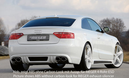 Audi A5 (B8/B81) Rieger Heckschürzenansatz  für orig. Endrohr li., ABS, Carbon-Look, für Fzg. ohne S-Line Exterieur, 
inkl. Alugitter, Montagezubehör, Gutachten