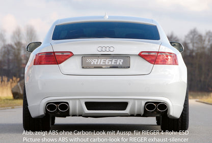 Audi A5 (B8/B81) Rieger Heckschürzenansatz  für orig. Endrohr li., ABS, Carbon-Look, für Fzg. ohne S-Line Exterieur, 
inkl. Alugitter, Montagezubehör, Gutachten