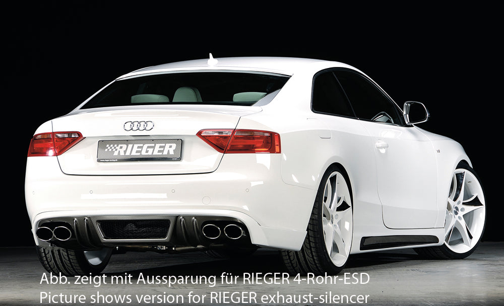 Audi A5 (B8/B81) Rieger Heckschürzenansatz  für orig. Endrohr li., ABS, Carbon-Look, für Fzg. mit S-Line Exterieur, 
inkl. Alugitter, Montagezubehör, Gutachten