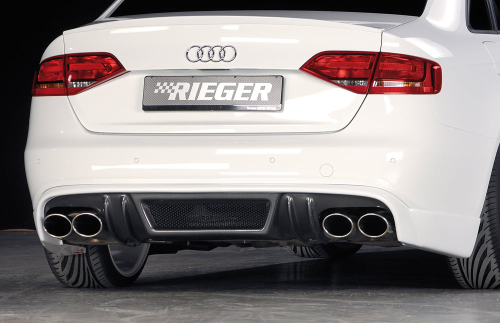 Audi A4 (B8/B81) Rieger Heckschürzenansatz  für Doppelendrohr li. u. re., (4x115x85mm oval), ABS, Carbon-Look, für Fzg. mit S-Line Exterieur, 
inkl. Alugitter, Montagezubehör, Gutachten