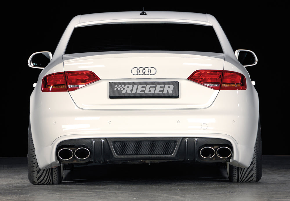 Audi A4 (B8/B81) Rieger Heckschürzenansatz  für Doppelendrohr li. u. re., (4x115x85mm oval), ABS, Carbon-Look, für Fzg. mit S-Line Exterieur, 
inkl. Alugitter, Montagezubehör, Gutachten