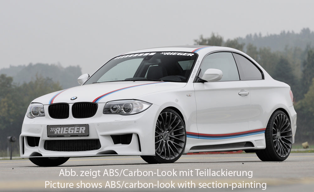 BMW 1er E81  (187/1K2/1K4) Rieger Seitenschweller    links, mit Schacht, mit Ausschnitt, ABS, Carbon-Look, 
inkl. Montagezubehör, Alugitter, Gutachten