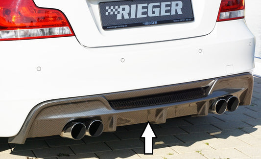 BMW 1er E82, E88  (182 / 1C) Rieger Heckeinsatz  für Doppelendrohr li. u. re., (4x80mm ø), ABS, Carbon-Look, für Fzg. mit M-Technik, 
inkl. Alugitter, Montagezubehör, Gutachten