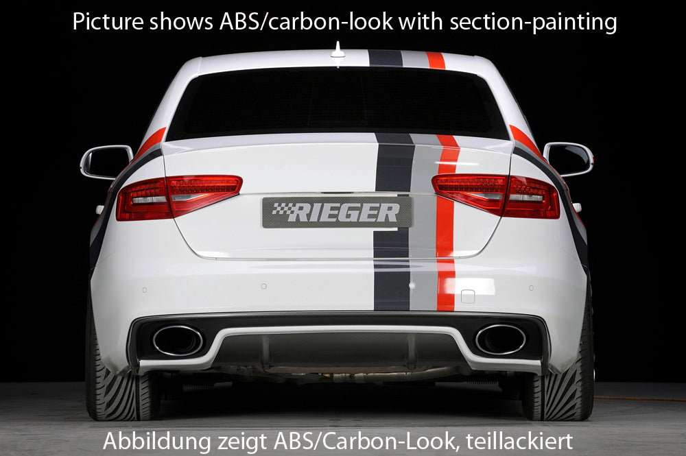 Audi A4 (B8/B81) Rieger Heckeinsatz  für Endrohrblende li. u. re. (185x120mm oval), ABS, Carbon-Look, für Fzg. mit S-Line Exterieur, 
inkl. Montagezubehör, Gutachten