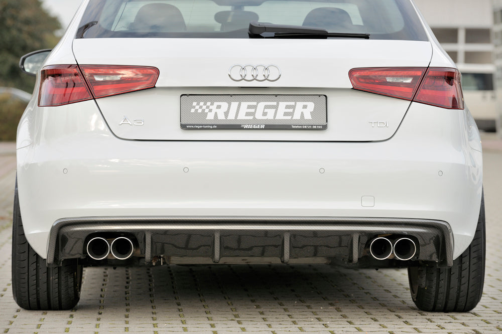 Audi A3 (8V) Rieger Heckeinsatz  für Doppelendrohr li. u. re., ABS, Carbon-Look, für Fzg. ohne S-Line Exterieur, 
inkl. Montagezubehör, Gutachten