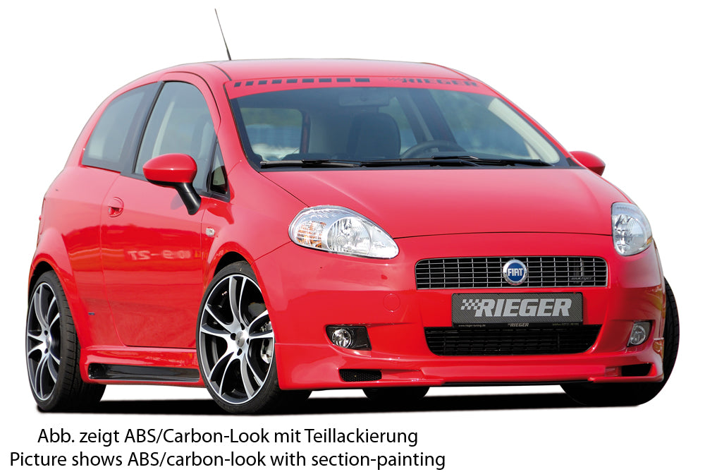 Fiat Grande Punto (199) Rieger Seitenschweller    links, mit Schacht, mit Ausschnitt, ABS, Carbon-Look, 
inkl. Alugitter, Montagezubehör, Gutachten