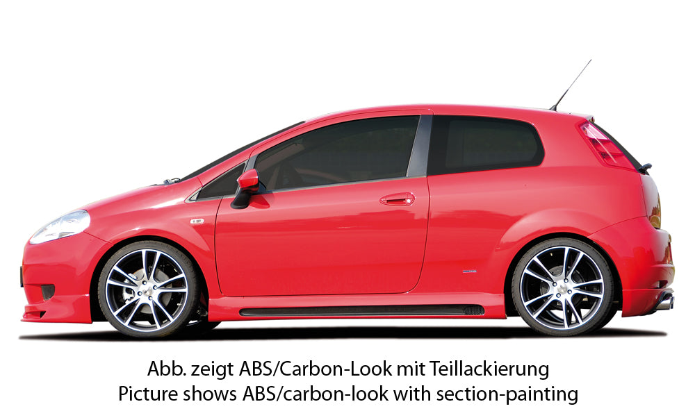 Fiat Grande Punto (199) Rieger Seitenschweller    rechts, mit Schacht, mit Ausschnitt, ABS, Carbon-Look, 
inkl. Alugitter, Montagezubehör, Gutachten