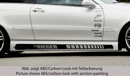 Mercedes CLK (W209) Rieger Seitenschweller  links, mit Schacht und 2 Ausschnitten, Carbon-Look, ABS, 
inkl. Alugitter, Montagezubehör, Gutachten