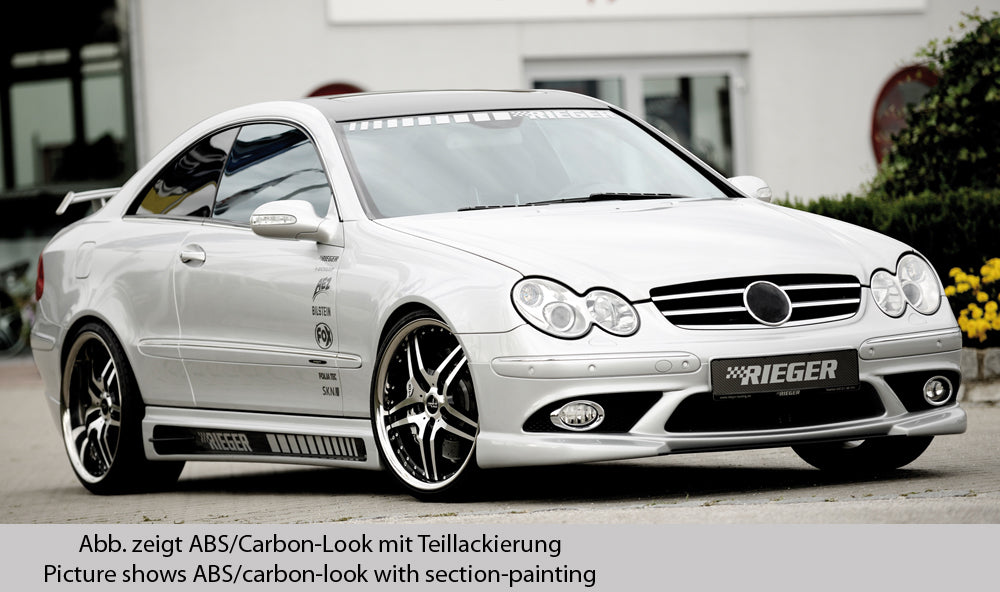 Mercedes CLK (W209) Rieger Seitenschweller  links, mit Schacht und 2 Ausschnitten, Carbon-Look, ABS, 
inkl. Alugitter, Montagezubehör, Gutachten