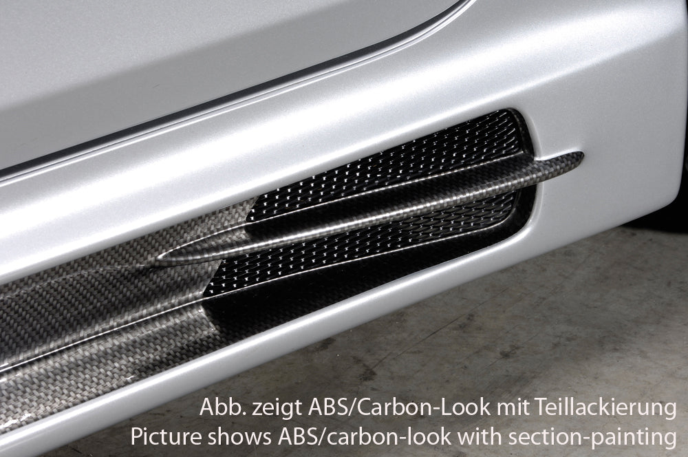 Mercedes CLK (W209) Rieger Seitenschweller  links, mit Schacht und 2 Ausschnitten, Carbon-Look, ABS, 
inkl. Alugitter, Montagezubehör, Gutachten
