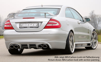 Mercedes CLK (W209) Rieger Seitenschweller  links, mit Schacht und 2 Ausschnitten, Carbon-Look, ABS, 
inkl. Alugitter, Montagezubehör, Gutachten