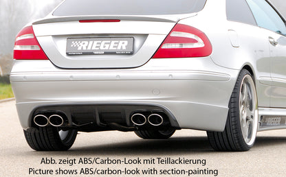 Mercedes CLK (W209) Rieger Heckschürzenansatz  mit 2 Aussparungen mittig, ABS, Carbon-Look, 
inkl. Montagezubehör, Alugitter, Gutachten