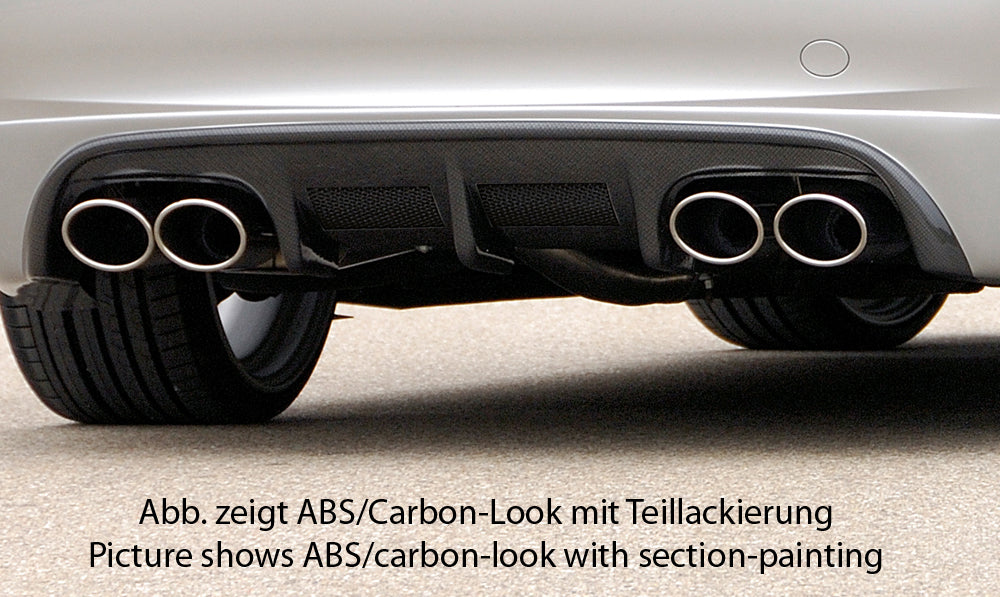 Mercedes CLK (W209) Rieger Heckschürzenansatz  mit 2 Aussparungen mittig, ABS, Carbon-Look, 
inkl. Montagezubehör, Alugitter, Gutachten