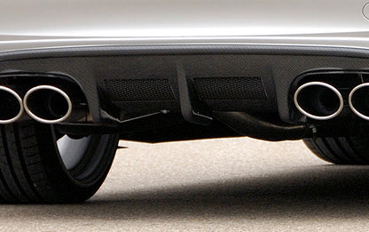 Mercedes CLK (W209) Rieger Heckschürzenansatz  mit 2 Aussparungen mittig, ABS, Carbon-Look, 
inkl. Montagezubehör, Alugitter, Gutachten