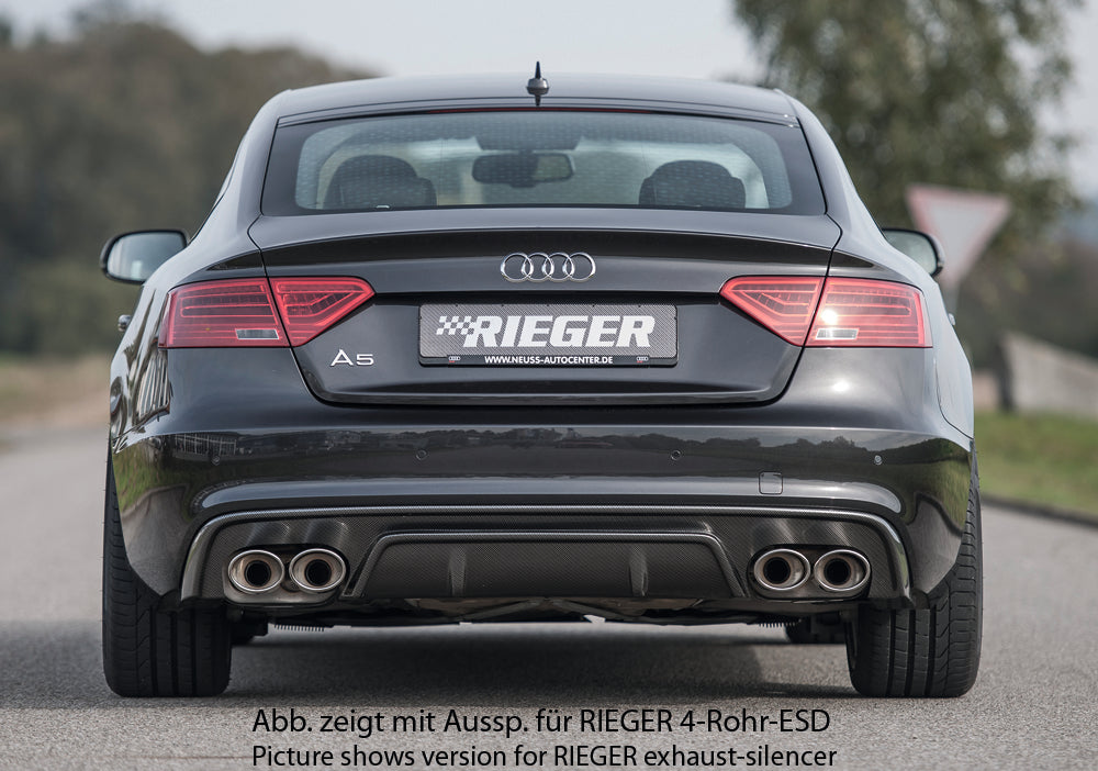 Audi A5 S5 (B8/B81) Rieger Heckeinsatz  für orig. Doppelendrohr li u. re, ABS, Carbon-Look, für Fzg. mit S-Line Exterieur, 
inkl. Montagezubehör, Gutachten