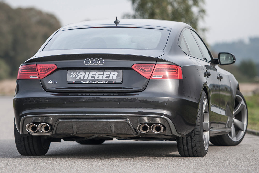 Audi A5 (B8/B81) Rieger Heckeinsatz  für Doppelendrohr li. u. re., (115x85mm oval), ABS, Carbon-Look, für Fzg. mit S-Line Exterieur, 
inkl. Montagezubehör, Gutachten